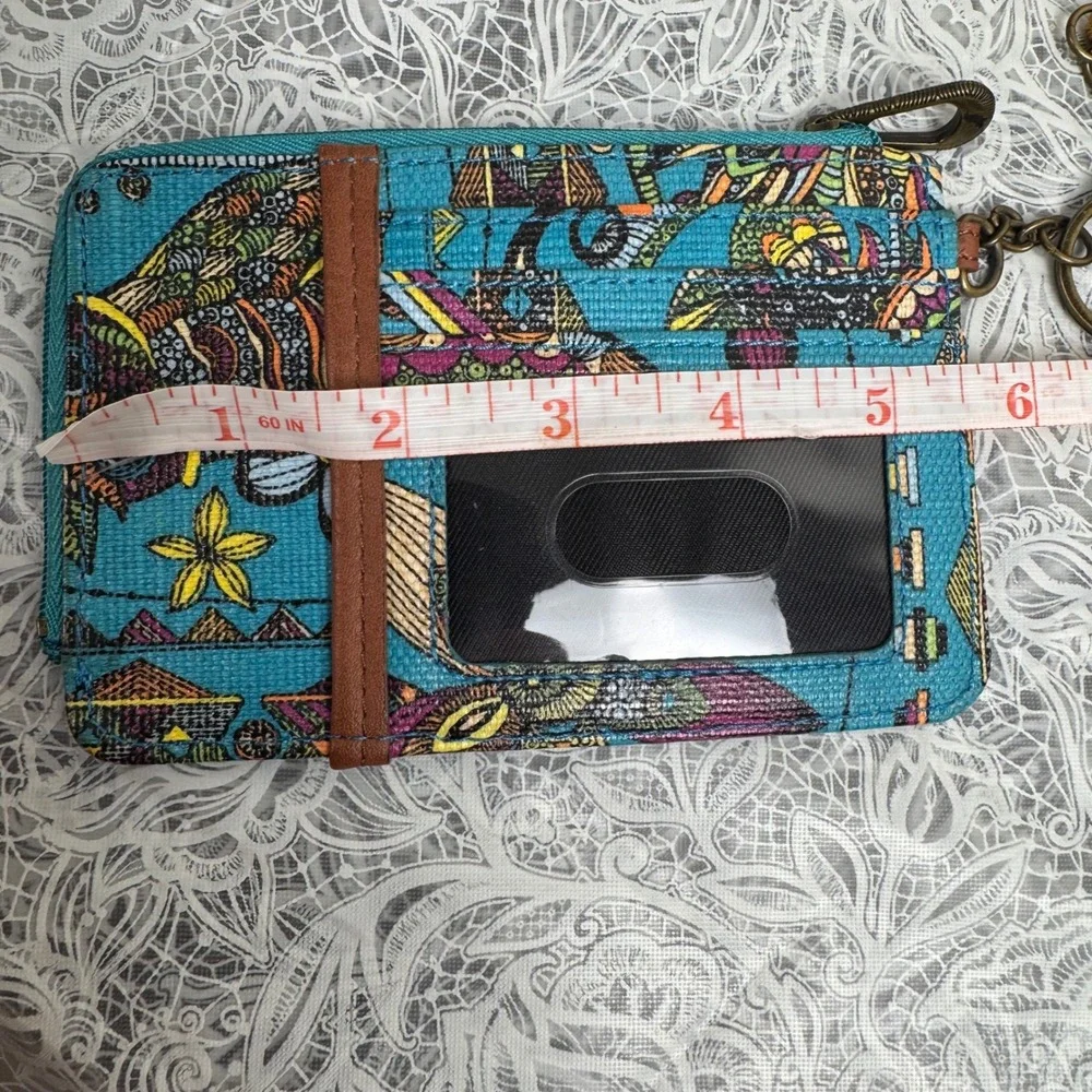 Sakroots Artist Circle ID Lanyard Wallet Teal Floral Owl Charm Tassel Boho